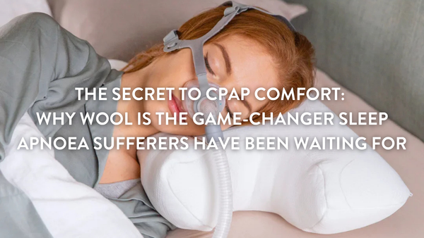 Person sleeping on a Putnams wool CPAP pillow wearing a CPAP mask