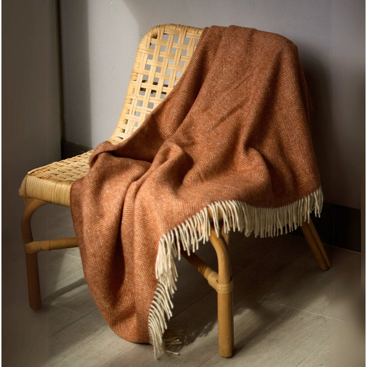 British Lambswool Blanket orange terracotta 