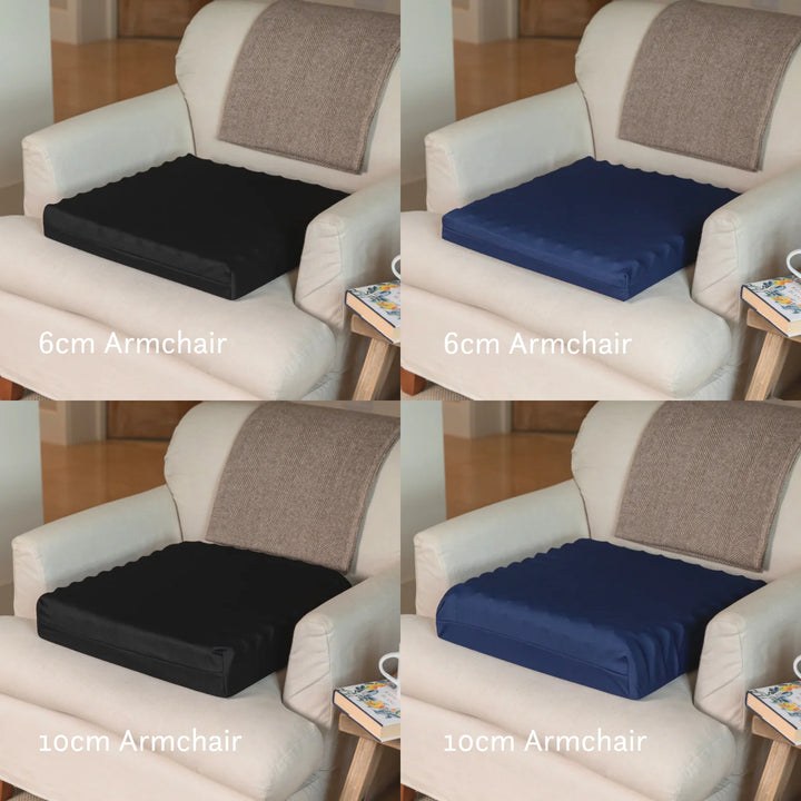 Sero Pressure Cushion Coccyx Cut Out - For tailbone pain and coccydynia. Discreet stretch cover available in different sizes and thicknesses. Handmade in the UK. 2 year guarantee.