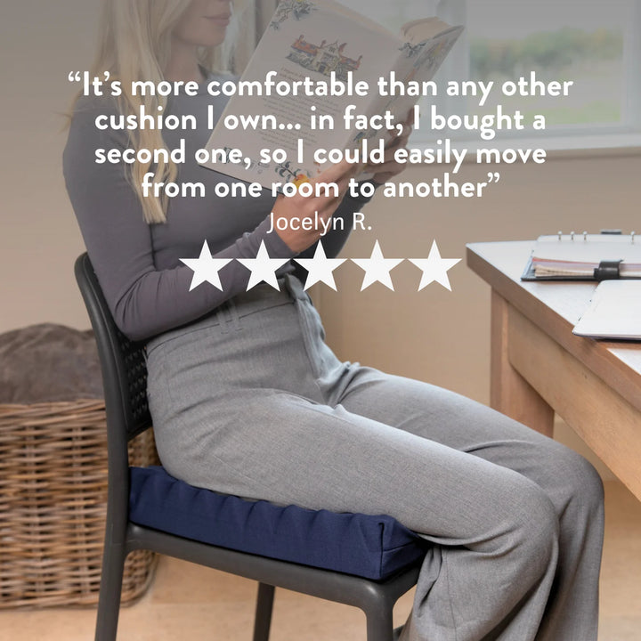 Sero Pressure Cushion Coccyx Cut Out - For tailbone pain and coccydynia. Discreet stretch cover available in different sizes and thicknesses. Handmade in the UK. 2 year guarantee.