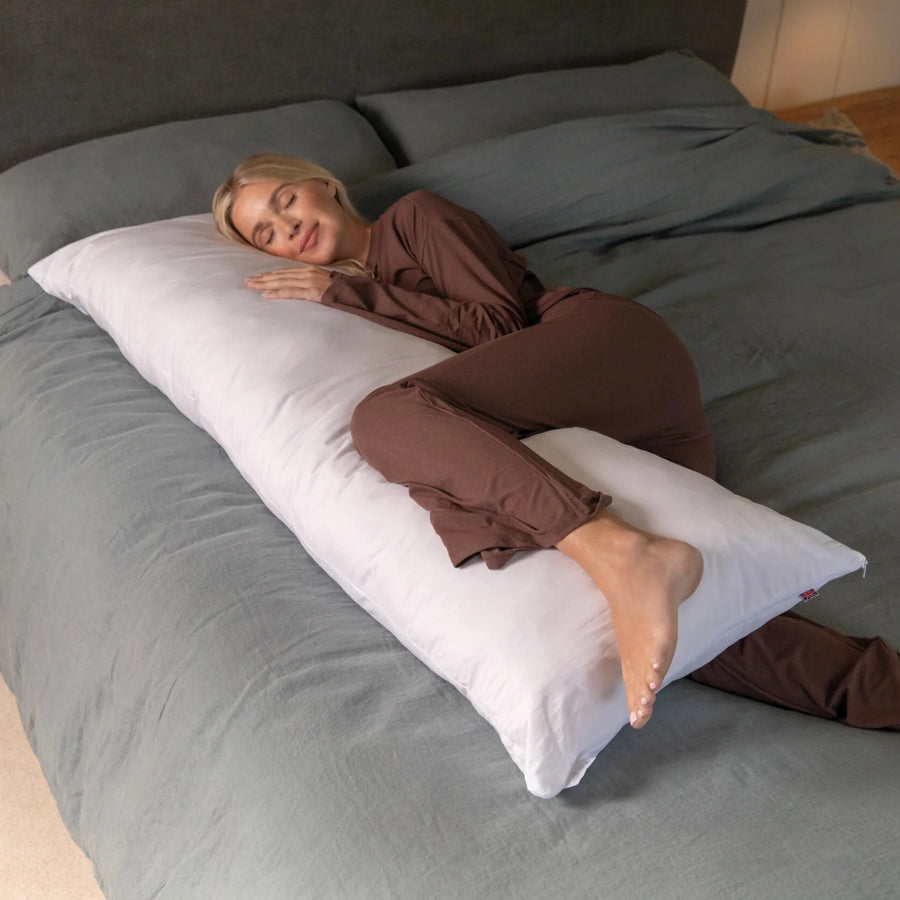 Wool Body Pillow - Side Sleep & Pregnancy 100% cotton cover. For hips, knee, shoulder and back pain. Natural materials. No plastics.